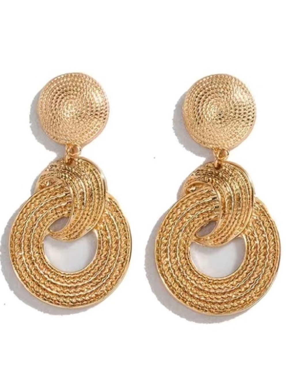 Textured Gold Toned Stud Earrings - Picture 1 of 5
